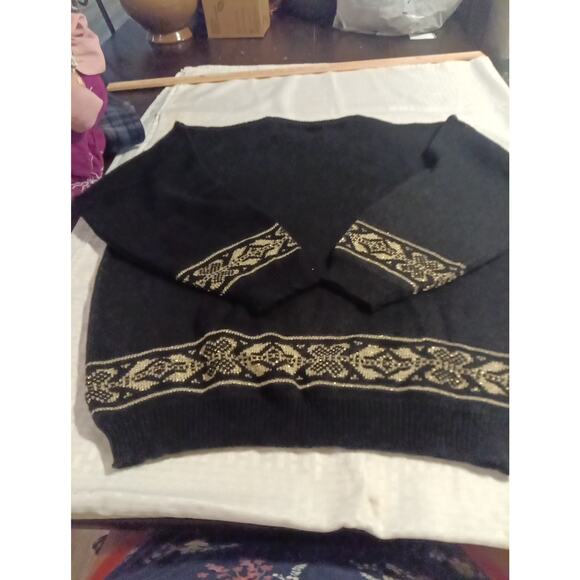 Adele Knitwear Sweater Medium/Large Vintage 80s/90s USA Gold Metallic Pullover - Picture 6 of 6